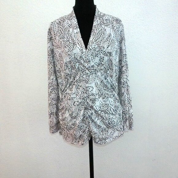 Rebound, White/black floral V-neck blouse, with gray glitters design - Picture 4 of 7